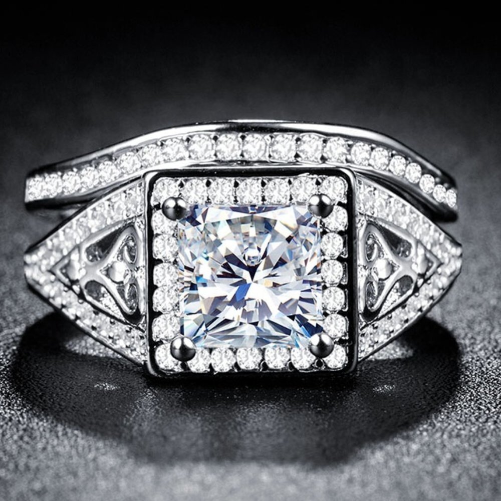 💝 925 Silver Beautiful High Cubic Zirconia Wedding Couple Ring, FB16FA10…